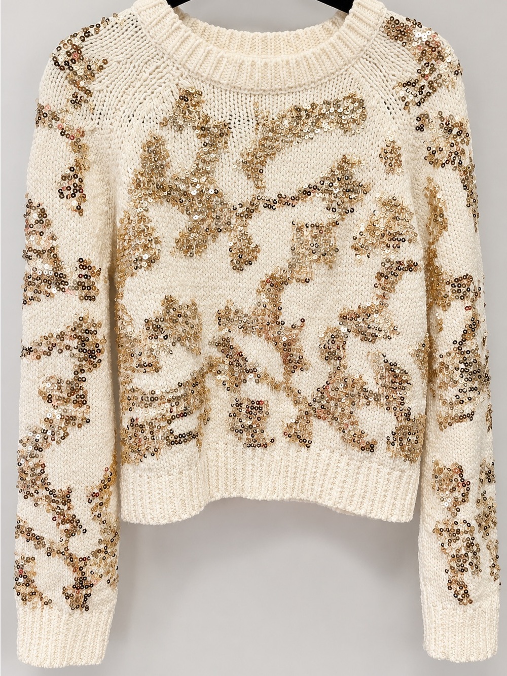 Cream Sequin Embellished Crewneck Sweater
